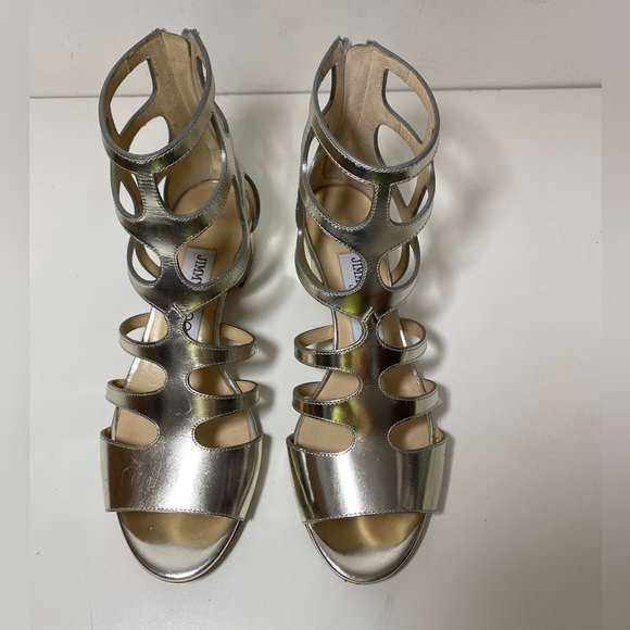 Jimmy Choo Silver Mirrored Leather Barbiecore Sandals Size 6 - Picture 5 of 12